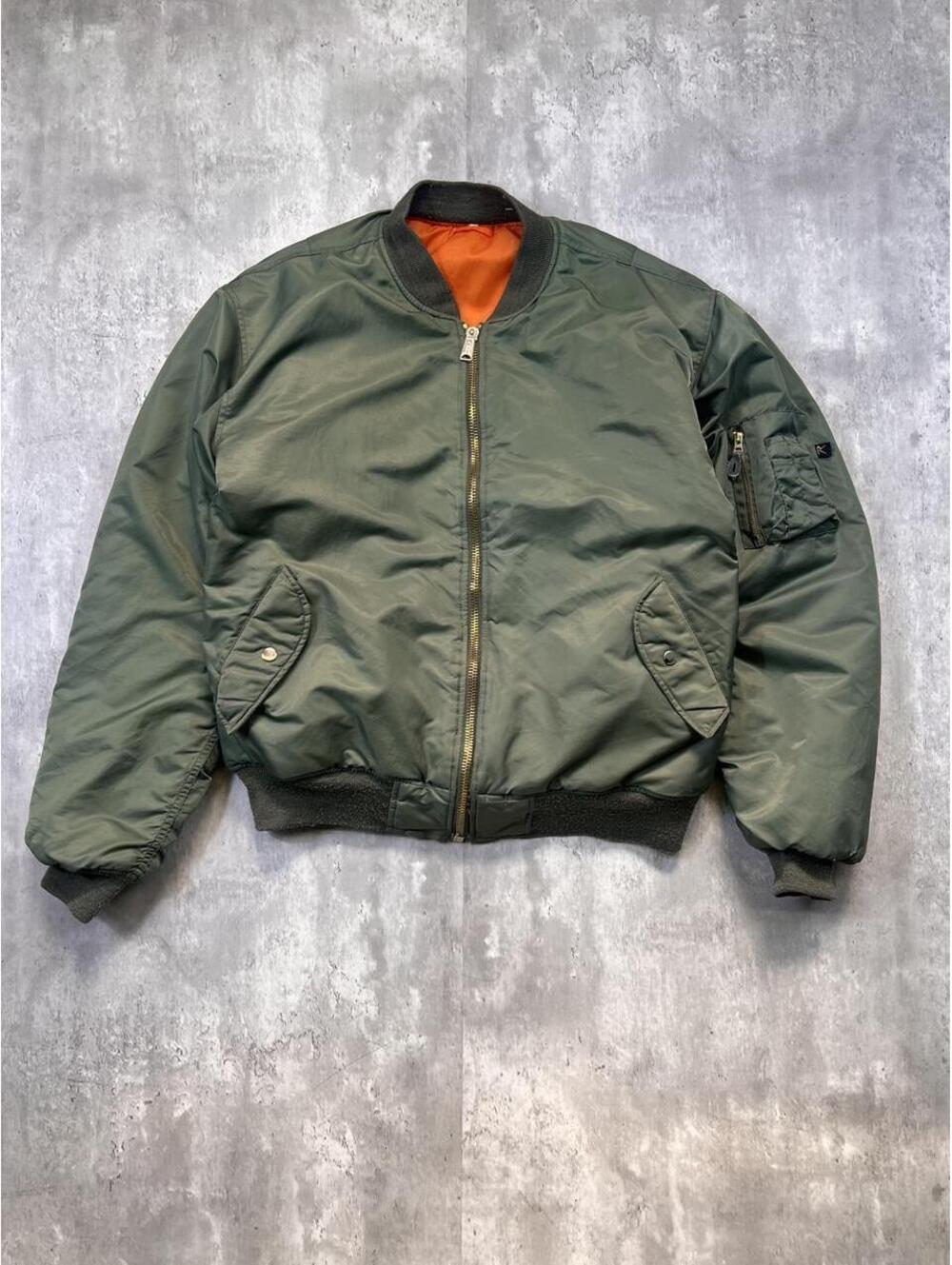 Vintage Reversible MA-1 Bomber Jacket Green Orange Flight Jacket